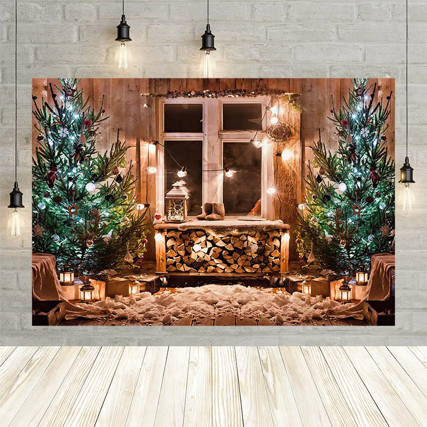 

Avezano Christmas Party Photography Background Pine Tree Wood Window Glitter Light Children Portrait Backdrop Photo Studio Props
