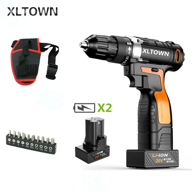 

XLTOWN 25V electric screwdriver contains 2 lithium battery multi-function household cordless drill chargeable power tools