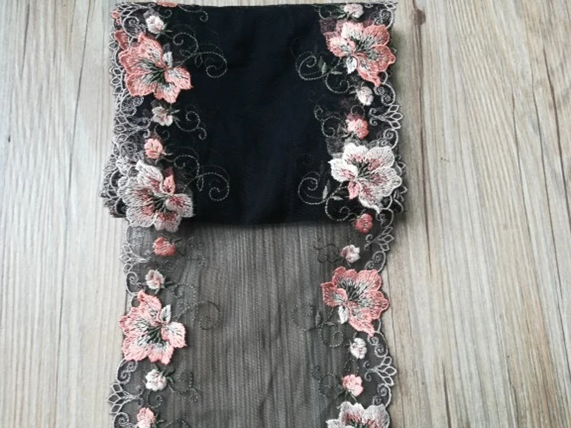 

17Yards Single Side Floral Embroidered Lace Trim Bilateral Black Mesh Fabric for Sexy Lingerie Underwear Bra Dress Decor 18cm