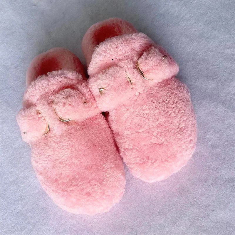 2021 New Women's Wool Flip Flops Autumn And Winter Warm Outdoor Slippers Casual Flat Slippers Warm Fur Home Shoes