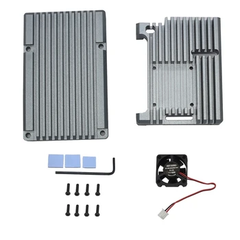 

for Raspberry Pi 4 Aluminum Alloy Case CNC Protective Cover Enclosure with Cooling Fan for RPI 4 Model B(Gray)