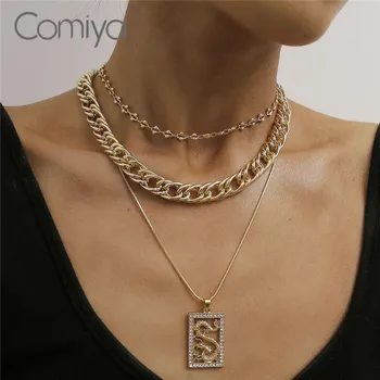 

Comiya Necklace For Women Gold Silver Color Zinc Alloy Square Pendants Korean Collare Crystal Mosaic Statement Mujer Necklaces