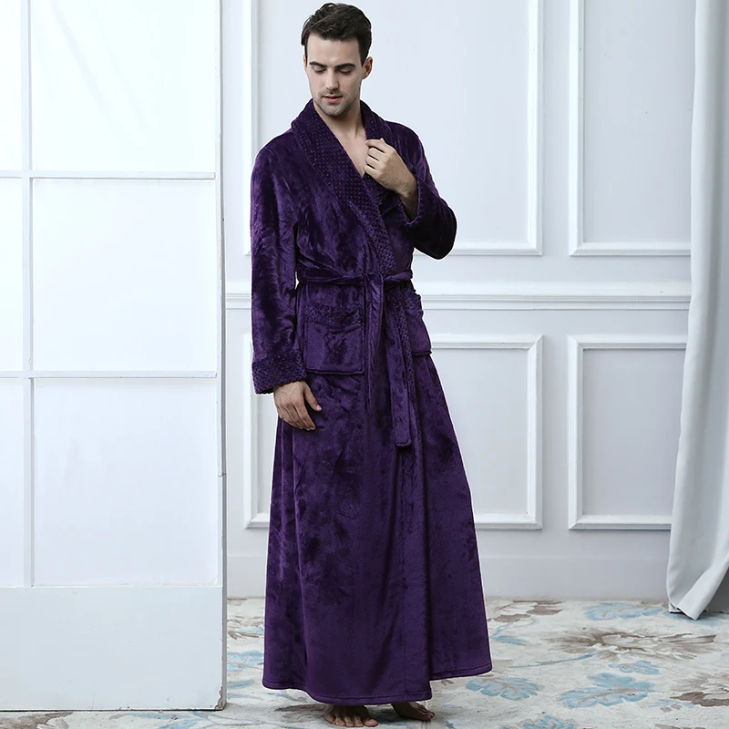 Purple Men Зимний удлиненный теплый фланелевый банный халат для мужчин и женщин, роскошный термо халат, мужской халат с мягкой сеткой и мехом, мужские халаты - Цвет: Purple Men