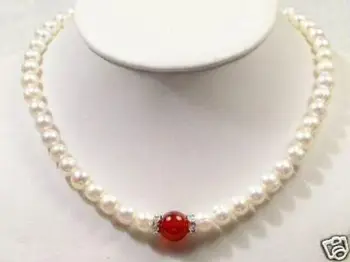 

NEW 7-8MM WHITE PEARL & 10MM JADE NECKLACE 17.5"
