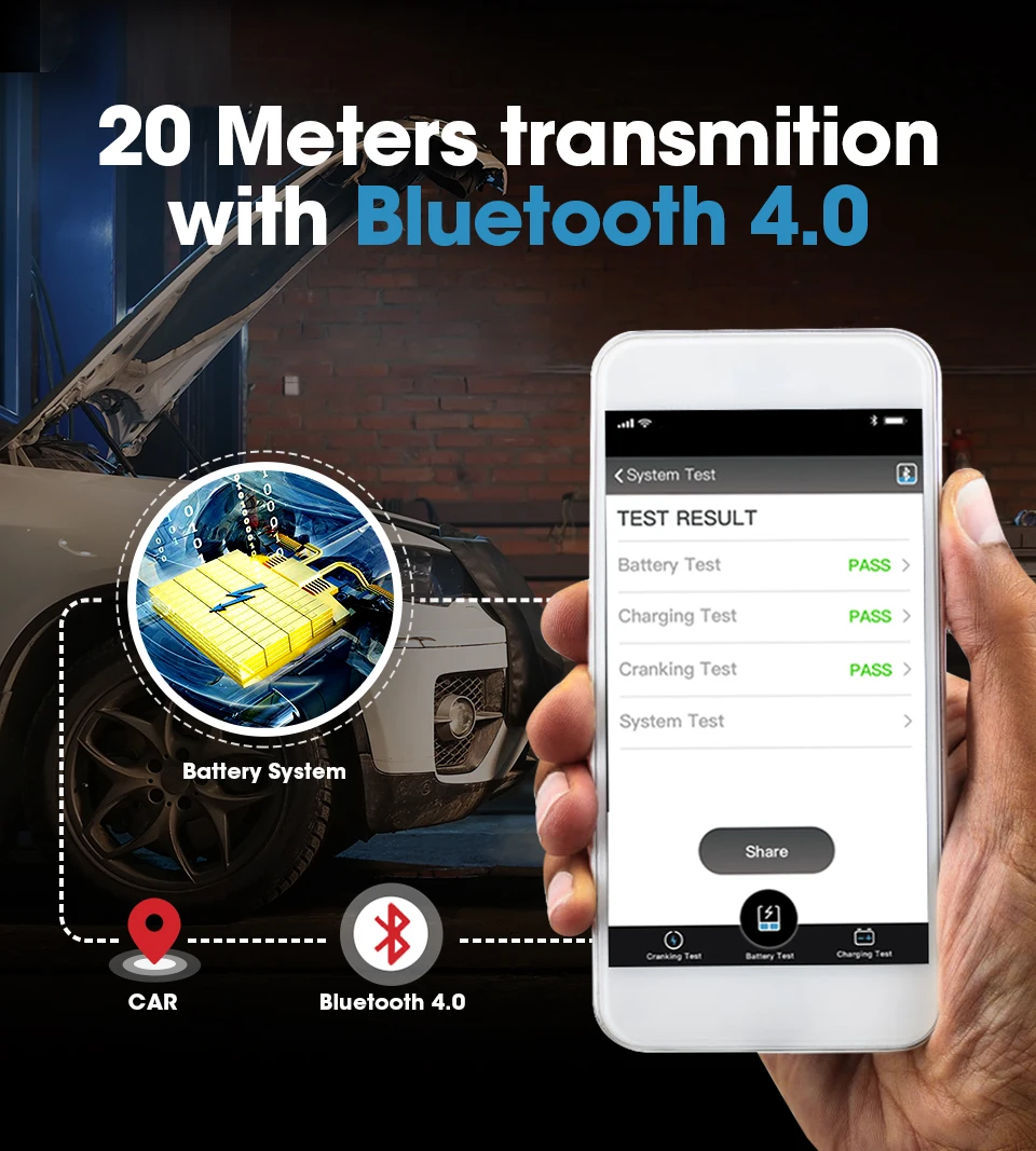 TOPDON Bluetooth Автомобильный Батарея тестер BT мобильного 12V Беспроводной монитор 100