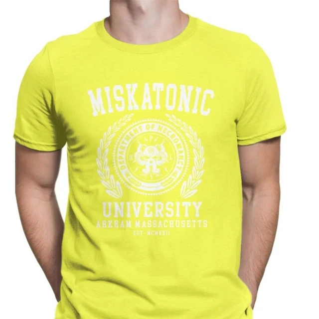 Cthulu And Lovecraft Miskatonic University Tee Shirt Men Call Of Cthulhu Necronomicon Funny Tees Crewneck Cotton Tops T Shirt Yellow