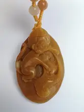 

YIZHU CULTUER ART 100% Natural Hand-carved Chinese Jade Necklace Pendant Chinese Zodiac Lovely Monkey Trinket Gift