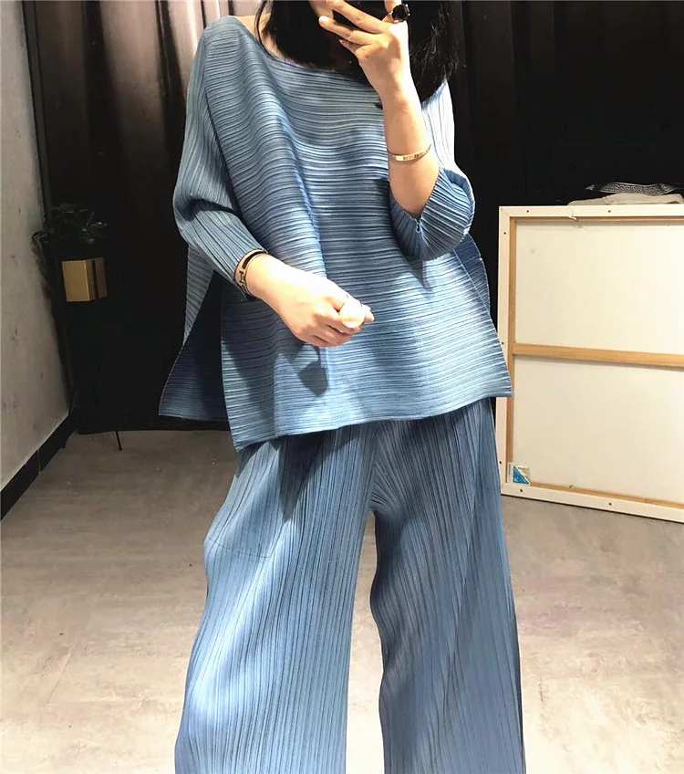 Tanie Fashion casual loose duży rozmiar Miyake fold dwuczęściowy garnitur 2021 sklep