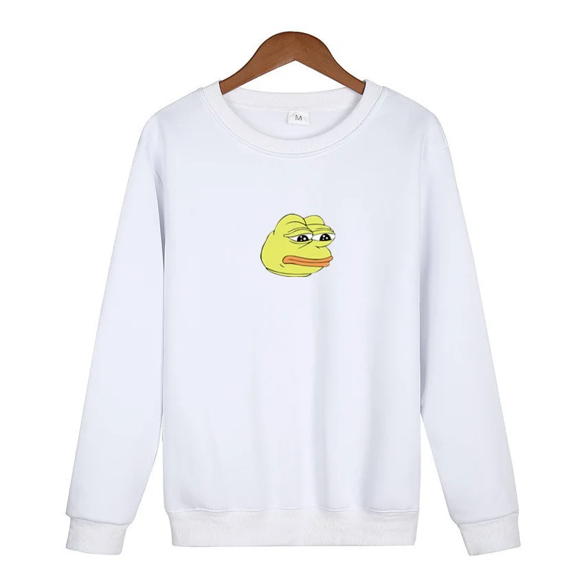 O-Neck Hoodie Sad Frog Print Mens Fashion Brand Sweatshirt Men Women Hoodie Pullover New Autumn Hip Hop Streetwear hoody - Цвет: white    huang