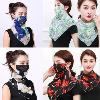 

Fashion Chiffon Face Women Sun Protection Scarves Neck 2020 New Cover Solid Print Lady Hiking Riding Mouth Scarf Ring Wraps