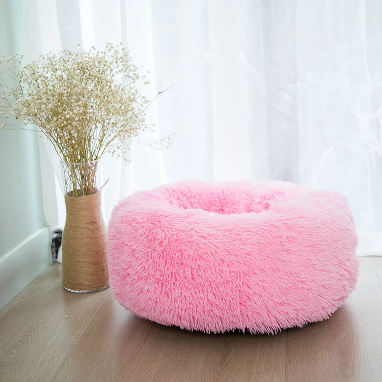 pink 1 Длинная плюшевая супер мягкая кровать для питомца собачья круглая кошка зимний теплый спальный мешок для щенка подушка коврик переносные принадлежности для кошек многоцветный - Цвет: pink 1