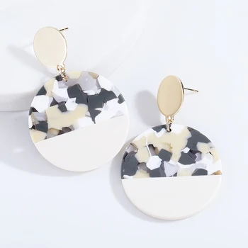 

New Arrive Vintage Hit Color Round Acrylic Dangle Earrings For Women Fashion Stitching Resin Hanging Bohemian Jewelry Party Gift