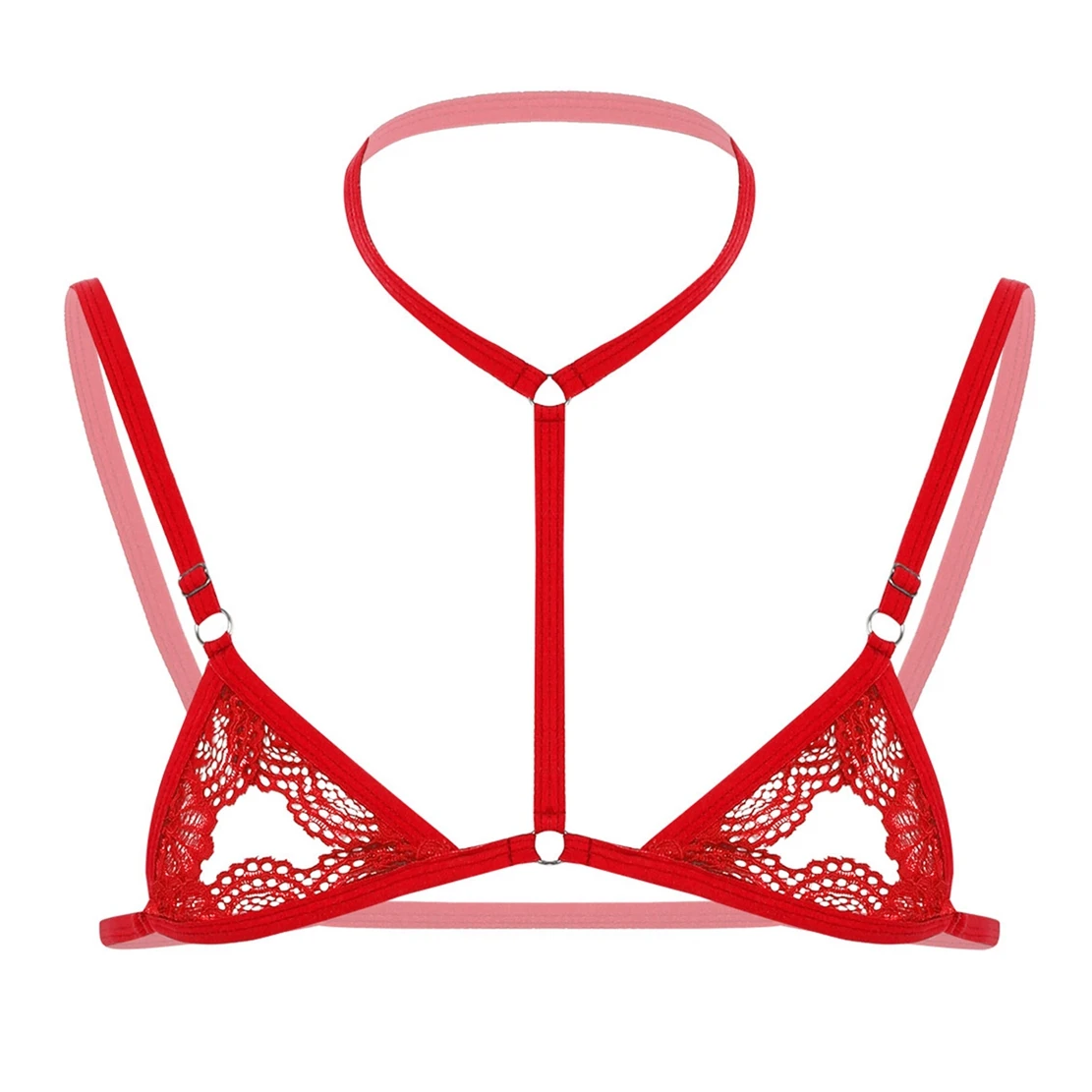Hot Mens Erotic Sissy Lace Lingerie Halter Neck Nipple Adjustable Spaghetti Straps Wire-free Unlined Mini Bra Tops For man