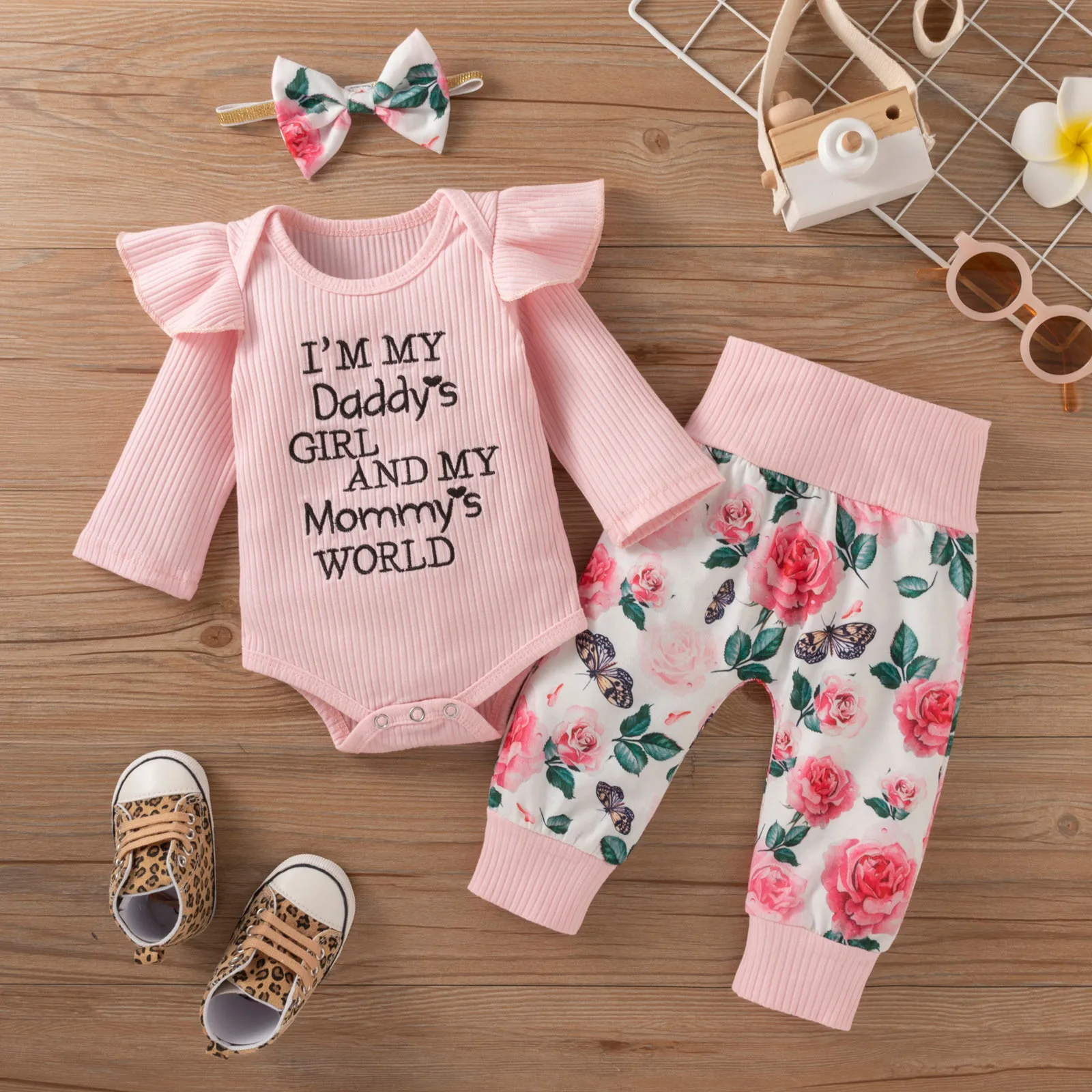 Conjuntos De Ropa Para Niña Recién Nacida, Pelele Infantil Con Volantes,  Pantalones Florales, Conjunto De Ropa Para Niña Bonita Serendint  BA001245-02