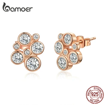 

bamoer Clear CZ Bubble Stud Earrings for Women Rose Gold Color 925 Sterling Silver Wedding Statement Jewelry Brincos SCE810