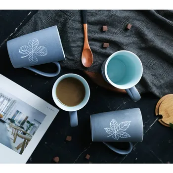 

FANYERCY 300-400ML Mugs with Lid Spoon Large Capacity Water Cup Creative Simple Carved Ceramic Coffee Cup Couple Gift Cup Mug