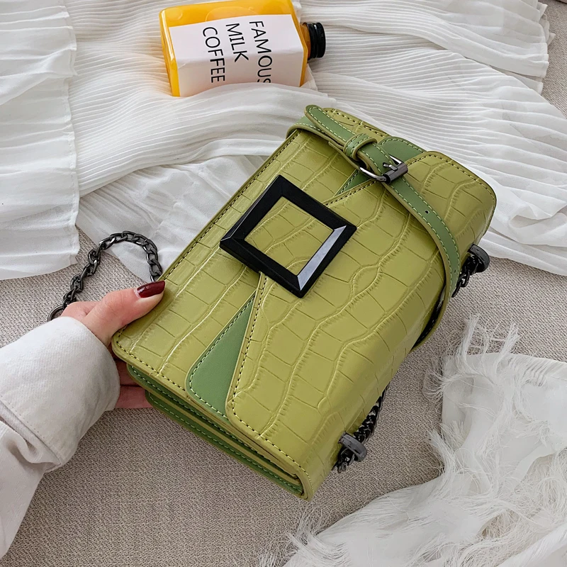 

Stone patter PU Leather chain design Crossbody Bag 2019 Women Small Chain Handbag small bag Hand Bag Ladies Designer Evening Bag