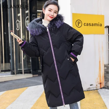 

Plus Size Letter Print Fur Hooded Long Winter Parka Coat Women Casual Warm Thicken Cotton Zipper Coat Jacket Female Korean Coat