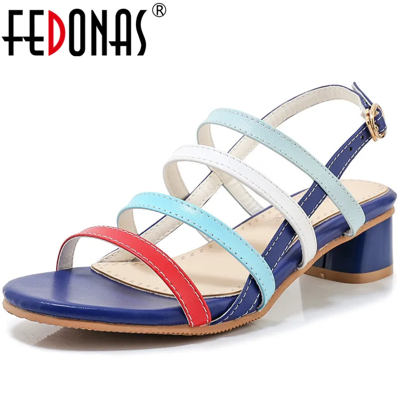 

FEDONAS Color Matching Women Sandals 2020 New Fashion Sweet High Heels Summer Shoes Woman Wedding Party Prom Slip On Shoes