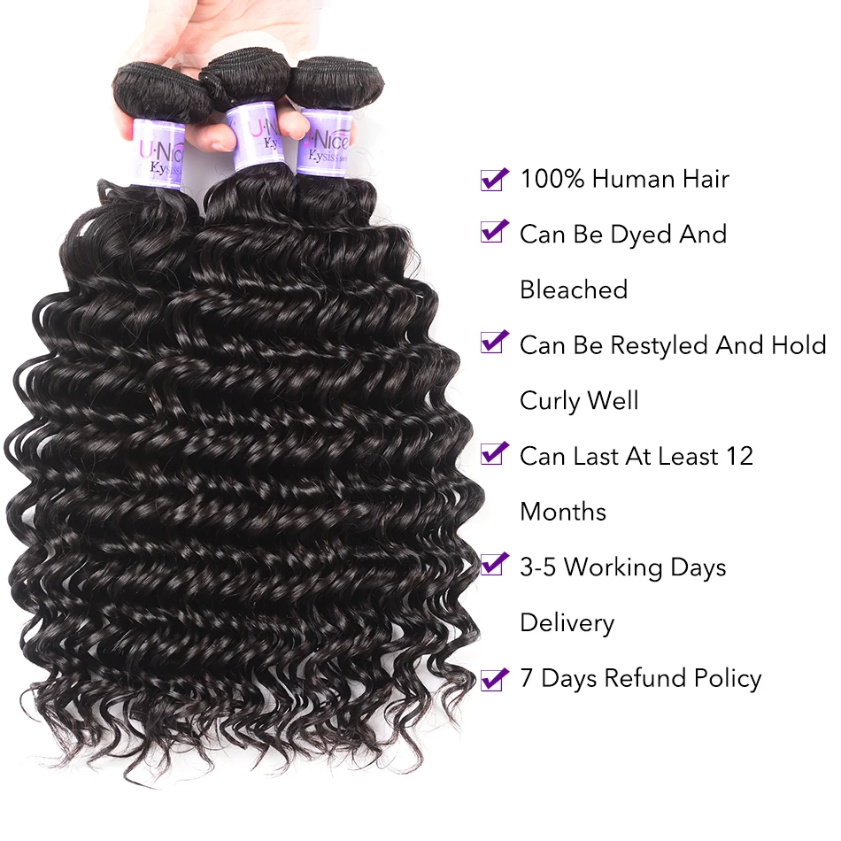 Волосы UNICE Kysiss серии 8А перуанские глубокая волна 1 пучок 12-26 дюймов необработанные девственные волосы пряди человеческие волосы для наращивания