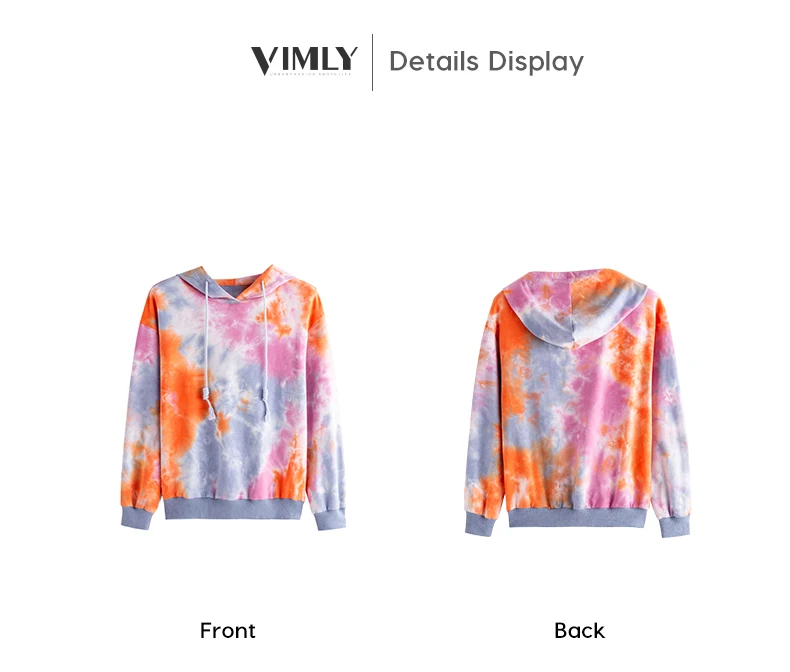 Vimly Women Cotton Tie-Dye Casual Autumn Hoodies Female Color Block Long Sleeve Stylish Sweatshirts Korean Style Street Wear