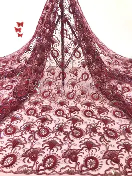 

special pattern in unique flower with sequins tull net lace fabric JOY-22412 Fashionable french style lace fabric for party