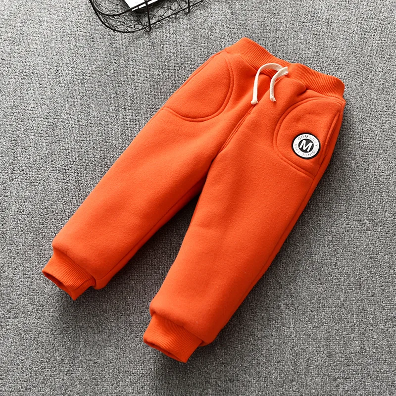 Зимние теплые штаны для мальчиков; брюки для маленьких девочек; новые детские повседневные хлопковые плотные бархатные брюки; детские спортивные брюки; брюки для малышей - Цвет: Оранжевый