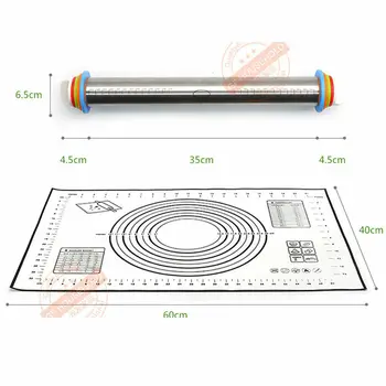

17 Inch Non Stick Adjustable Rolling Pin Dough Roller Baking Roller Pastry Mat