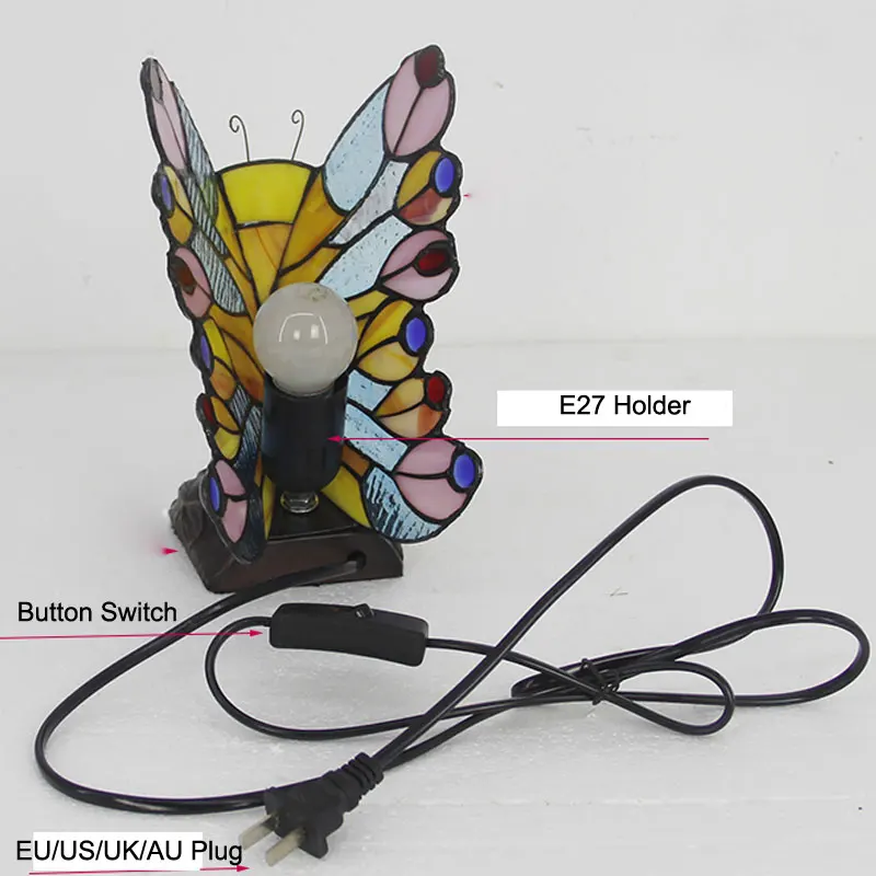 ☆a941、バタフライナイトライト　ティファニーテーブルランプ ティファニー-バタフライステンドグラスのテーブルランプ,led