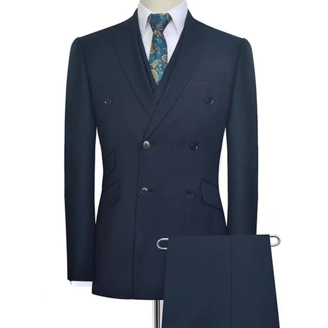 

Navy Blue Men Suits Fashion Men's Slim Fit Business Wedding Suit Men Anzug Herren Three Pieces (Jacket+Vest+Pants)