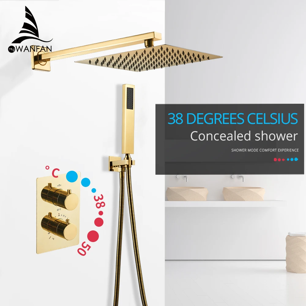 

Bathtub Faucets Gold Bath Rain Shower Wall Concealed Bathroom Faucets Shower Set Faucet Mixer Black Mixer Set Crane FS-135599