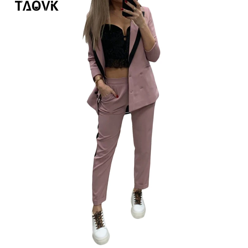 Женский офисный брючный костюм TAOVK из двух предметов двубортный блейзер с