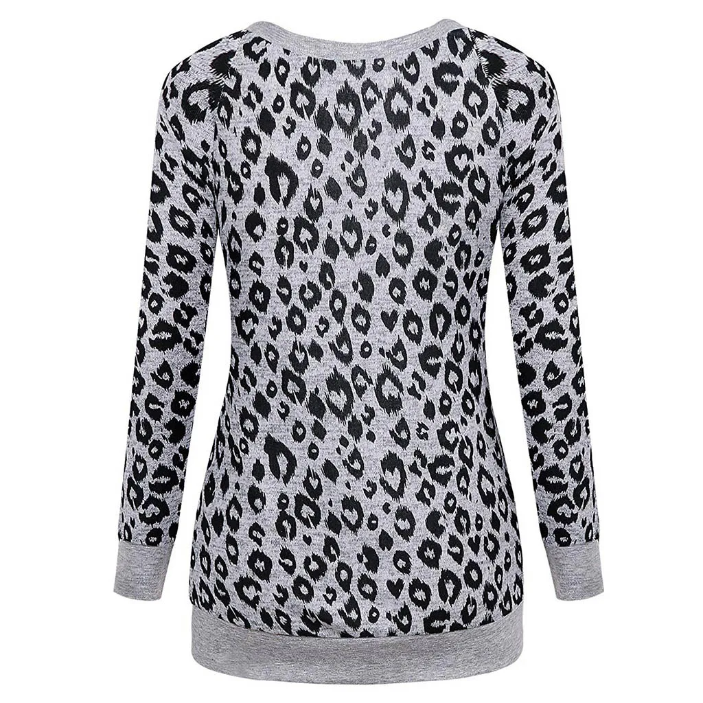 Женская блузка для беременных с длинными рукавами, леопардовая Футболка для беременных, топ для кормления грудью, повседневная Зимняя Блузка, рубашка C850