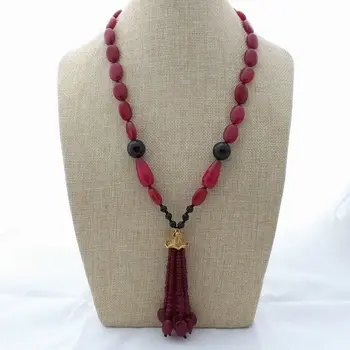 

K112608 23" Red J1ade Onyx Tassel Necklace