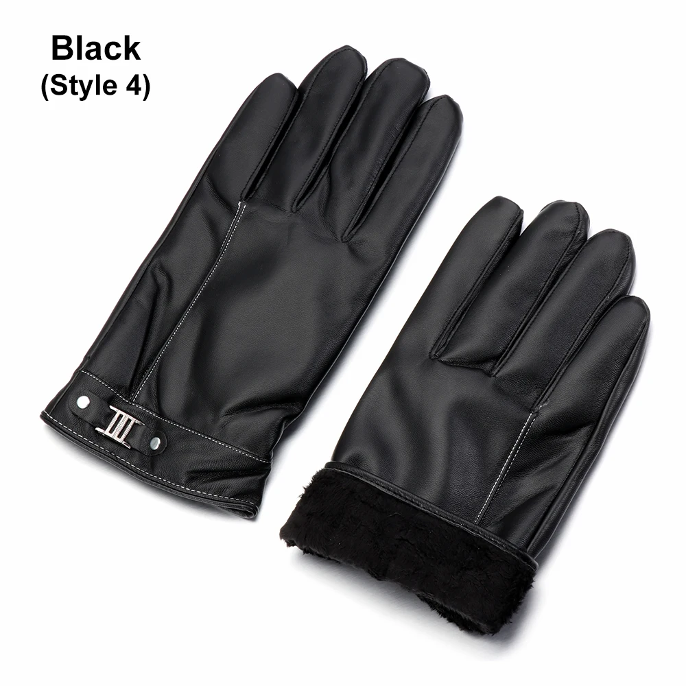 Black Style 4 1 пара зимних теплых флисовых тепловых кожаных перчаток с сенсорным экраном, перчатки для вождения, мужские водонепроницаемые ветрозащитные черные перчатки - Цвет: Black Style 4