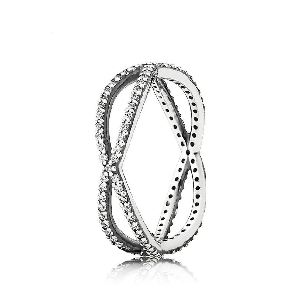 

NEW 100% 925 Sterling Silver 1:1 Original 190930CZ SPARKLING CROSSOVER RING Women's Jewelry Charming Gift