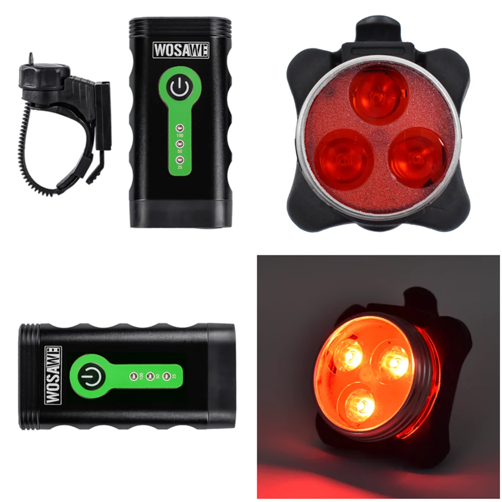 WOSAWE Bicycle Lights Rear Tail Sets Waterproof Headlights Built-in Battery USB Rechargeable Bike Front Led Lamp Taillights Kit