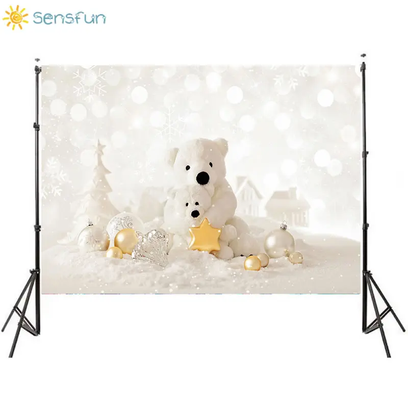 

Sensfun Photography Vinyl Background Christmas Backdrop White Bear Child Portrait Photo Background For Studio Photo Props 5X7f