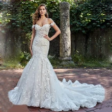 Роскошное кружевное свадебное платье русалки с вырезом-лодочкой, новинка, пикантное свадебное платье с открытой спиной