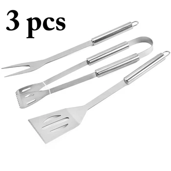 

3pcs Stainless Steel Grill Utensil Set Barbecue Spatula Fork Tongs Portable Multifunction BBQ Grill Tools Kitchen Tools