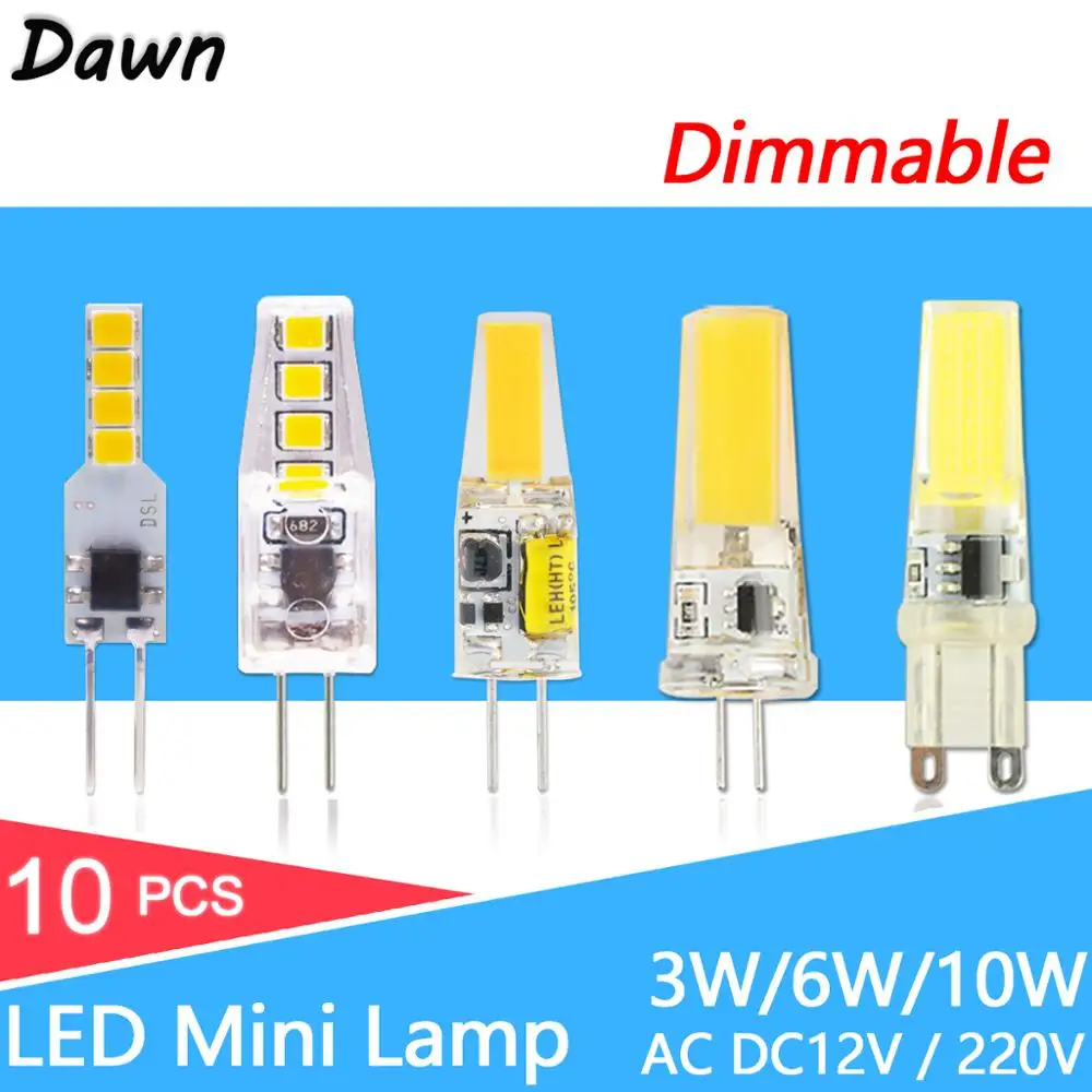 

10pcs LED G4 Lamp Bulb AC DC 12V 220V Dimmable cob led G9 3W 6W 9w COB LED Lighting replace Halogen Spotlight Chandelier