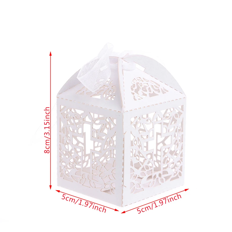 

50Pcs Cross Laser Cut Candy Boxes W/Ribbon Wedding Party Baby Shower Favor Gift