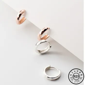 

925 Sterling Silver Minimalist Kpop Small Rose Gold Color Hoops Piercing Earrings Round Circle Ear Rings Fine Jewelry for Women