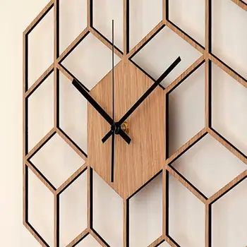 

Geometry Home Decor Battery Operated Bedroom Wall Clock Bamboo Wood Gift