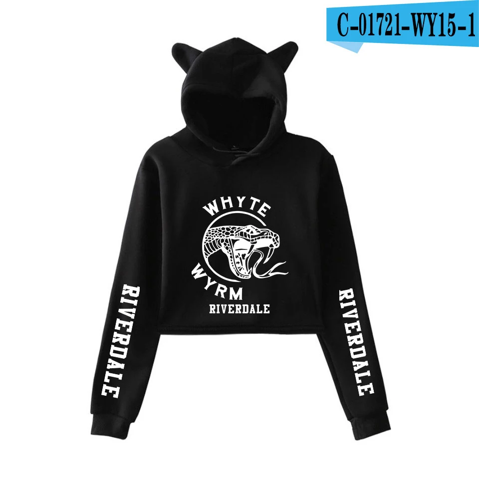 Модные осенние толстовки с изображением ривердейла для женщин Kawaii Pop Crop Top, худи с кошачьими ушами, толстовка с капюшоном для женщин и девочек, повседневные Черные Пуловеры - Цвет: As picture