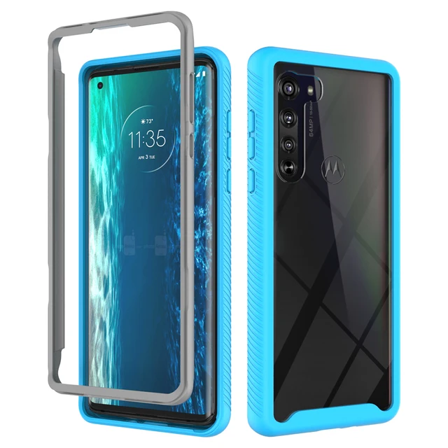 Fashion Armor Bumper Anti Fall Phone Case For Motorola Edge One Fusion Hyper Action Zoom Vision Marco P40 Plus Protection Cover Sky Blue