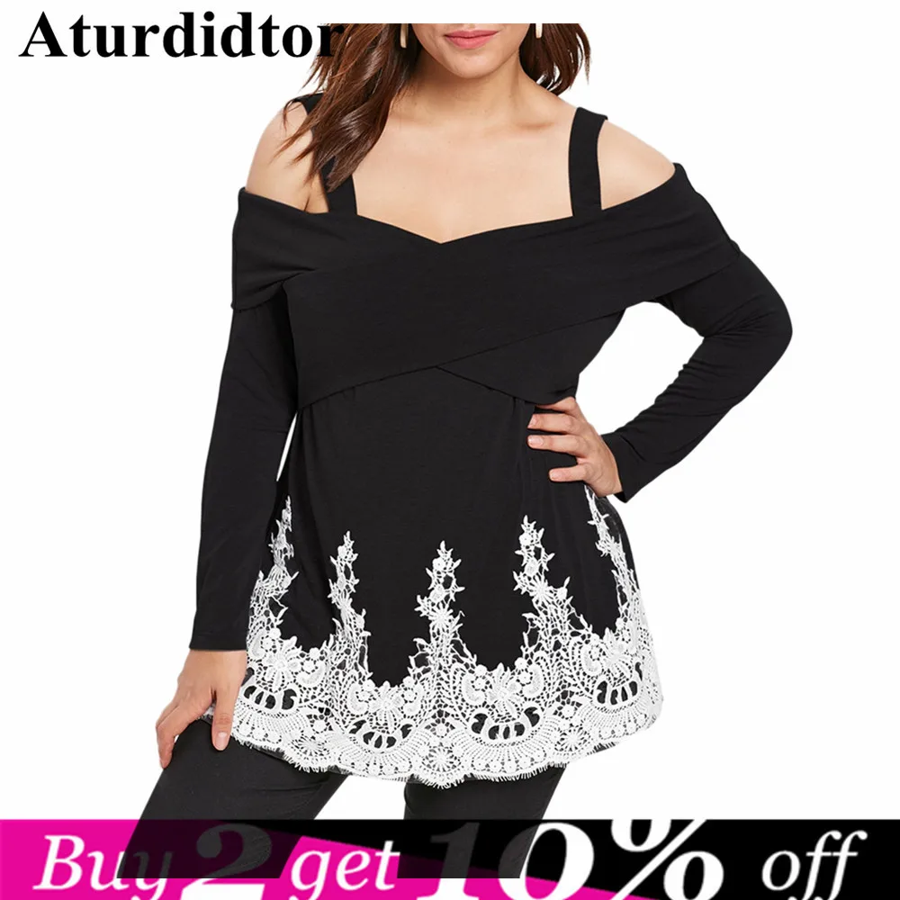 

Plus Size Cold Shoulder Front Criss Cross Applique T-shirt