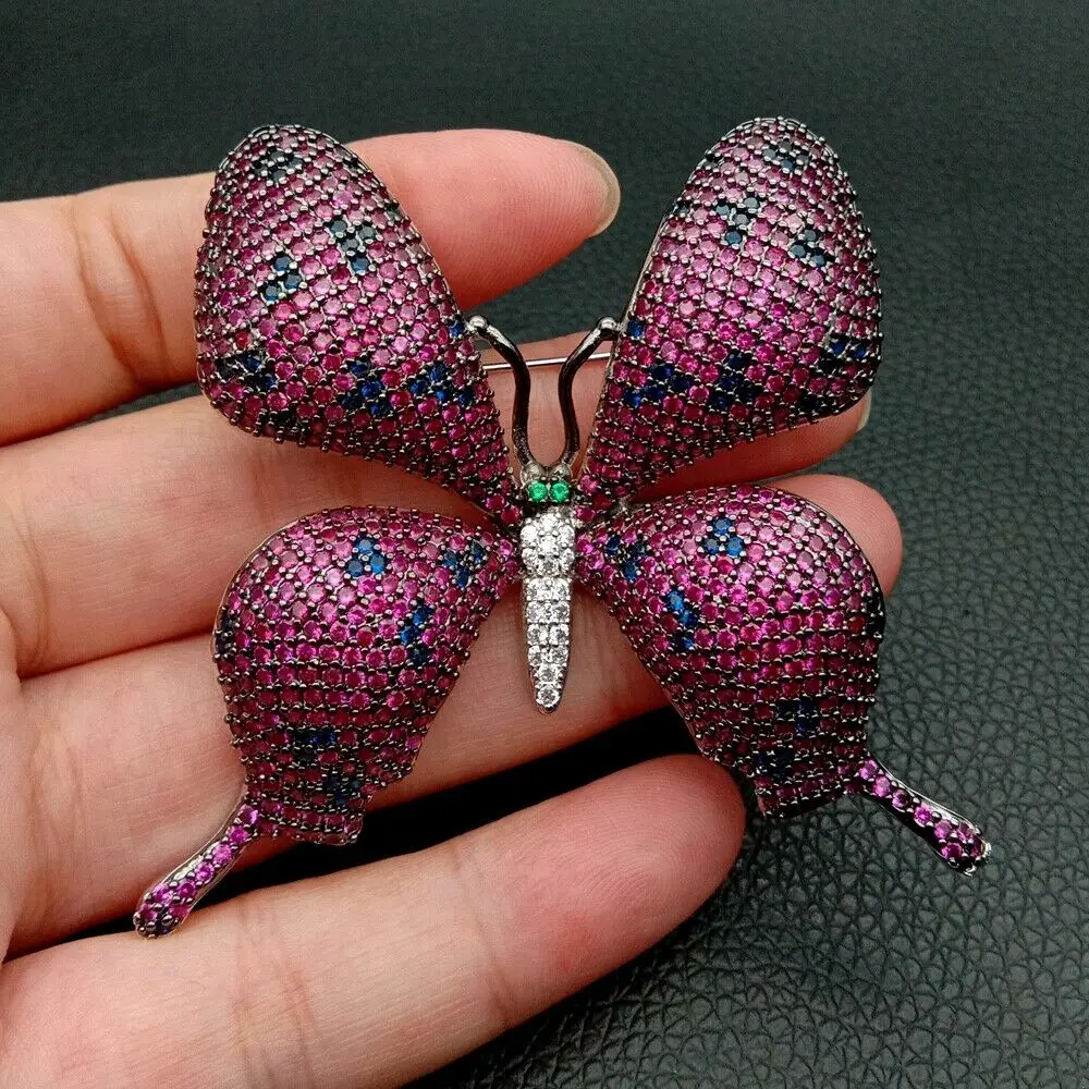 fuchsia Кубический цирконий Хрустальная брошь в виде бабочки булавка Женская Ювелирная булавка подарок на день рождения - Окраска металла: fuchsia