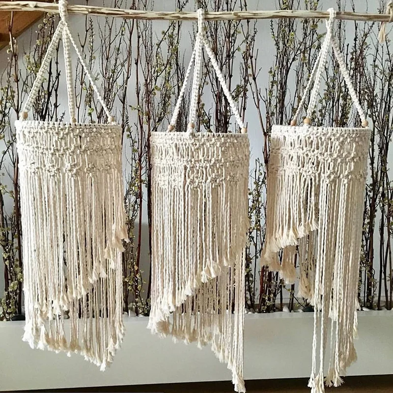 European Boho Cotton Rope Fabric Lamp Shades for Kids Baby Room Decoration Wind Chimes Macrame Tapestry Restaurant Wall Hanging