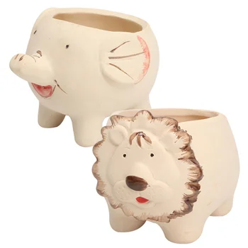 

2pcs Cute Cartoon Ceramic Succulent Flower Pot Craft Decoration Succulent Ornaments (1pc Lion, 1pc Elephant)